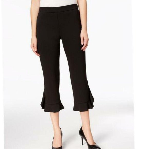 Alfani Pants - Alfani Ruffle Hem Slim Leg Ankle Pants Black